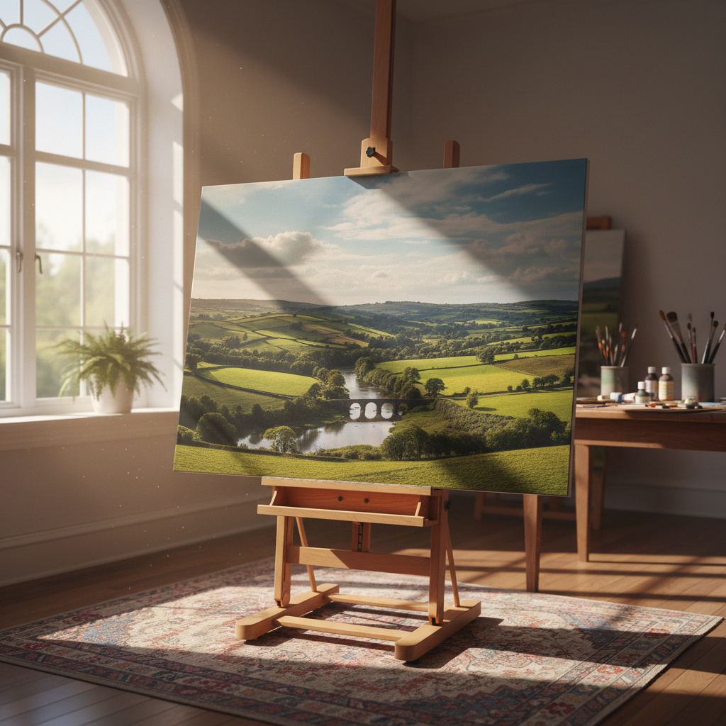 Fertiges Malen-nach-Zahlen-Kunstwerk auf einer Staffelei