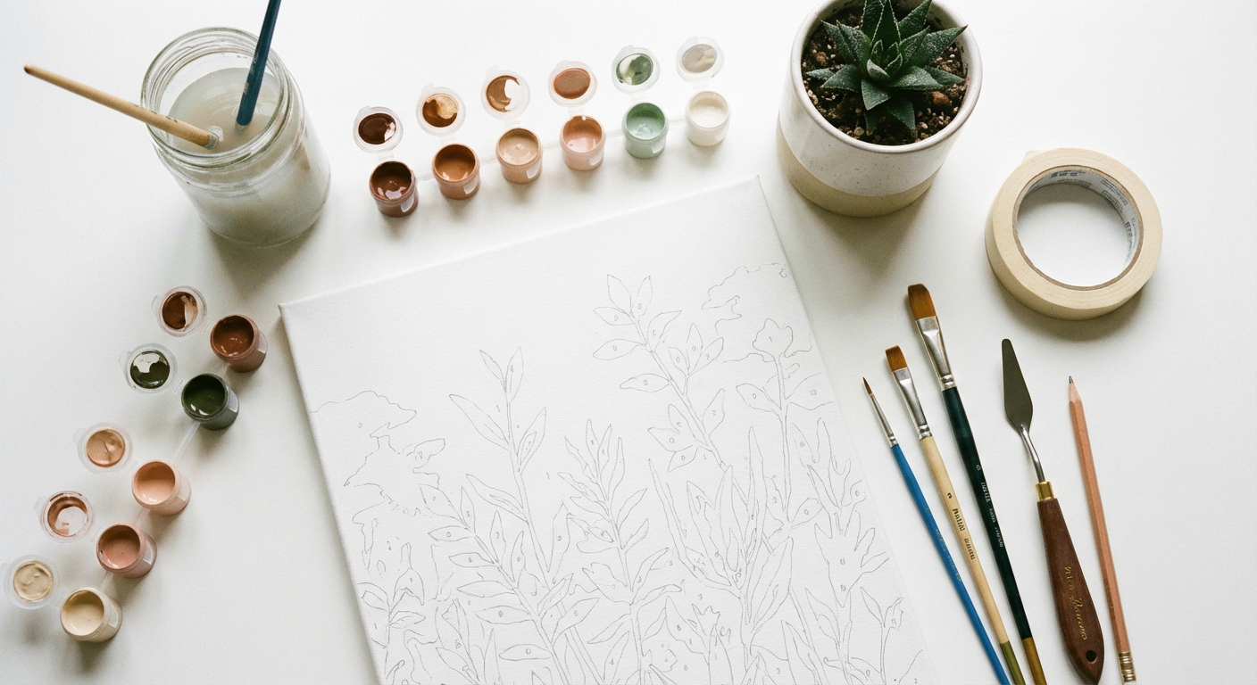 Essential supplies for a paint by numbers home studio setup